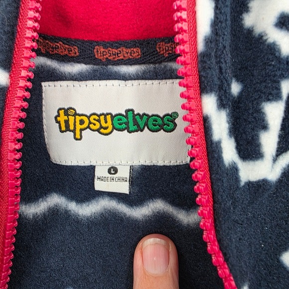 TIPSY ELVES Blue Reindeer Fleece Hooded One Piece Jumpsuit Pajamas Men's L NWT - Picture 7 of 10